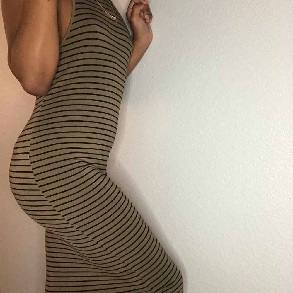 green & black striped dress